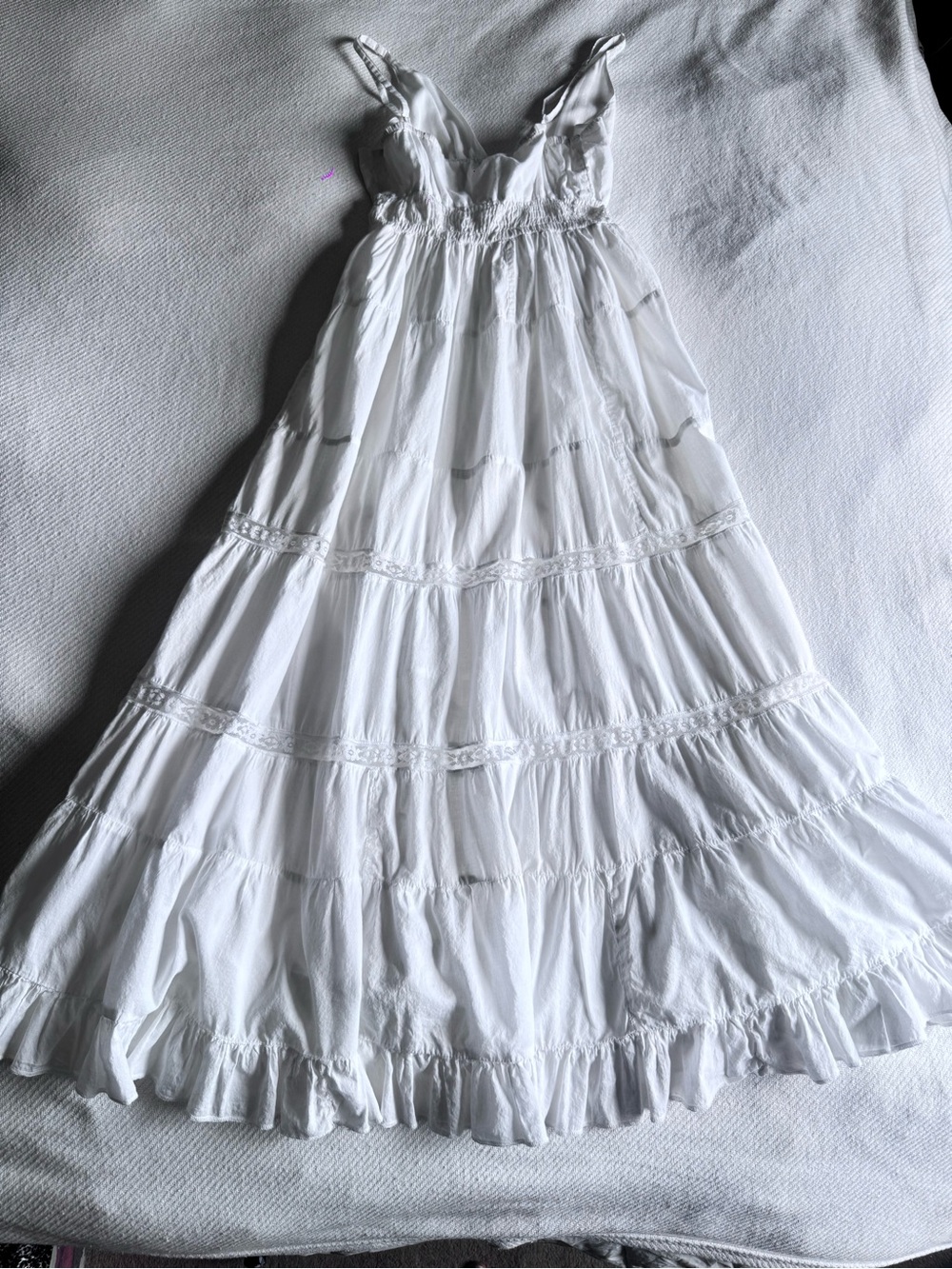 100% Cotton White Maxi Spaghetti Strap Dress Size Medium Made in India - Picture 2 of 7